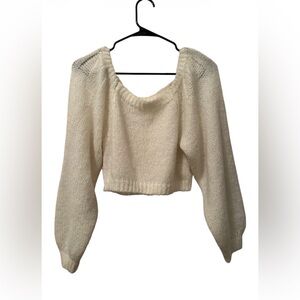 Altar'd State White Fuzzy Crop Sweater Size Small